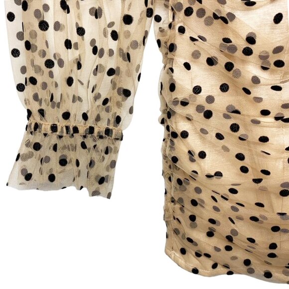 NWT MAJORELLE Secrets Tulle Ruched Polka Dot Dress in Dark Nude - Picture 8 of 10